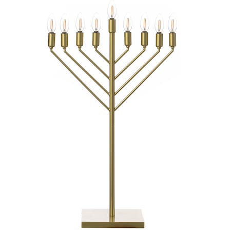Vintiquewise Large Antique Gold Nine Branch Electric Chabad Style Hanukkah Menorah with Flame Shaped LED Bulbs QI004626